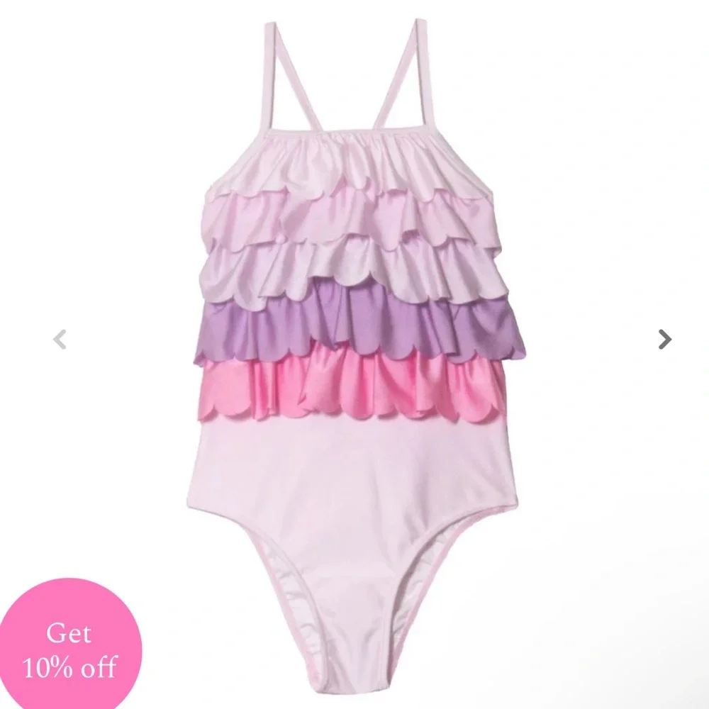 NWT TUTU DU MONDE rainbow rock‎ swimsuit in CRYSTAL PINK MIX 4/5 scalloped